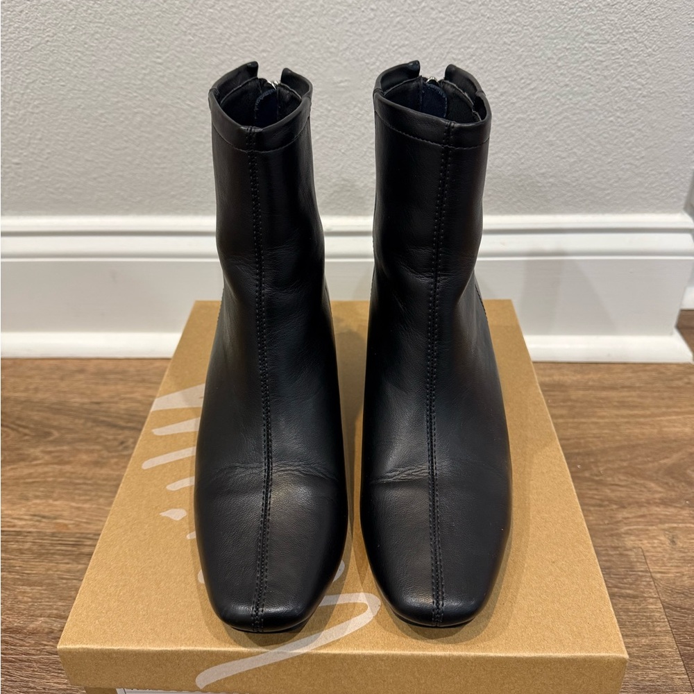 Kadee square toe block heel black faux leather boots